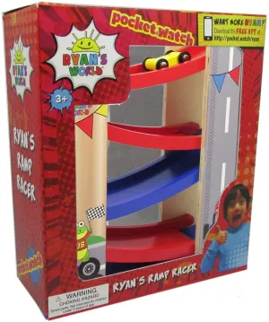Ryan's World - Ramp Racer - Wooden Car Race Track with 4 Wooden Race Cars
