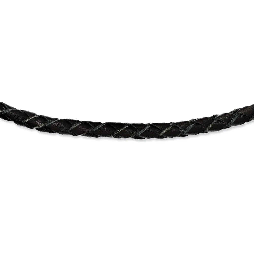 Stainless Steel Genuine Black Leather 6mm 20in Necklace