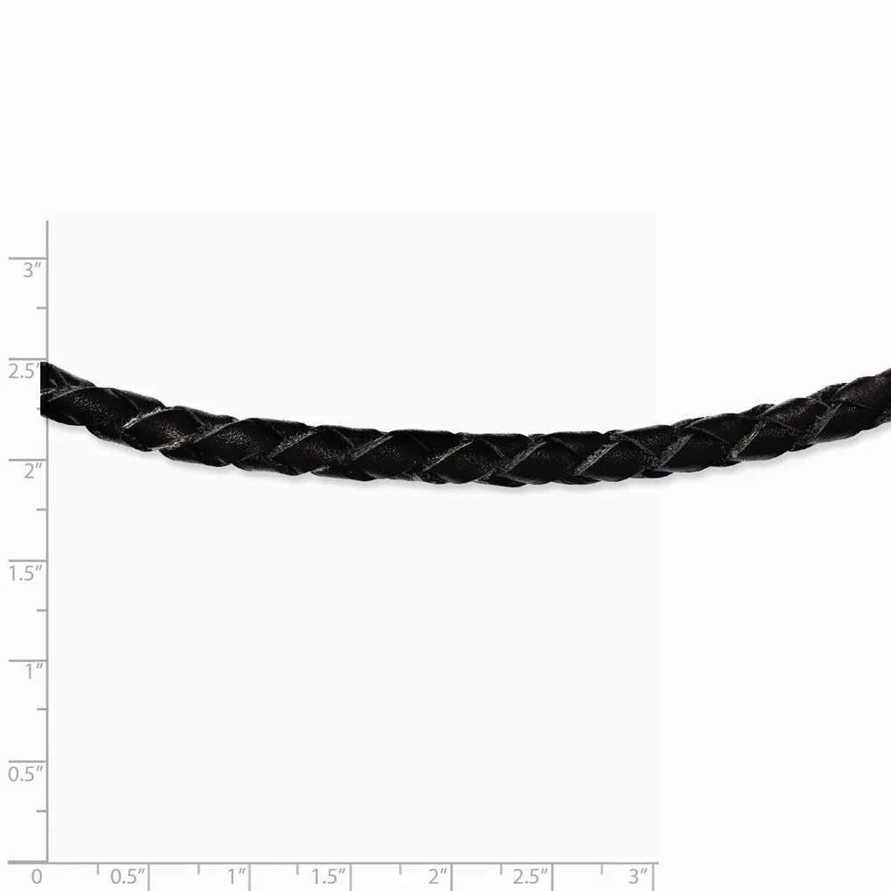 Stainless Steel Genuine Black Leather 6mm 20in Necklace