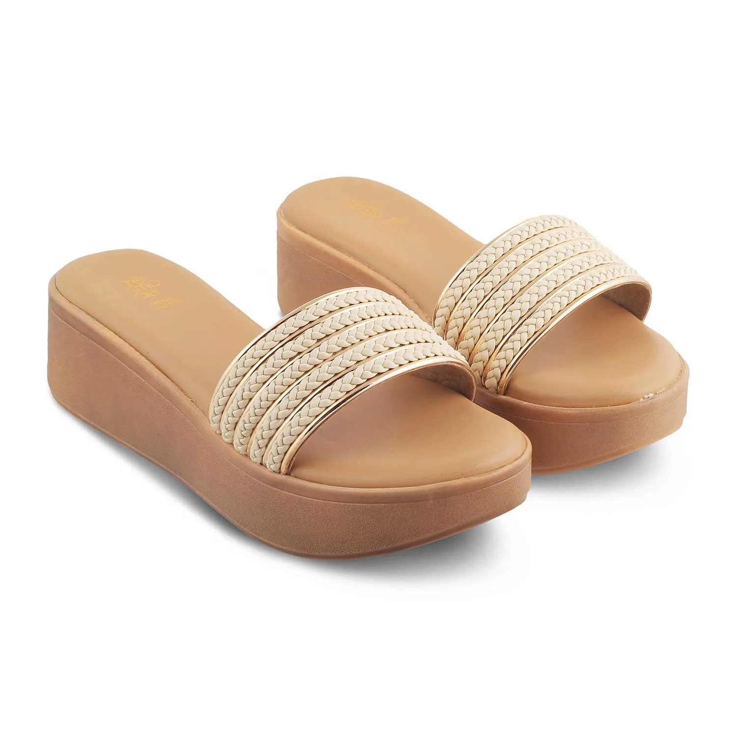 The Andiamo Beige Women's Platform Wedge Sandals Tresmode