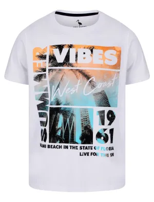 West Coast Vibes Motif Cotton Jersey T-Shirt in Bright White - South Shore